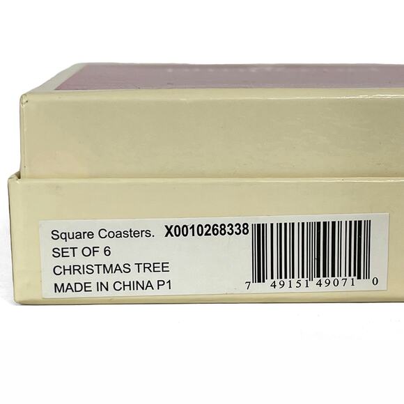 Pimpernel Square Christmas Tree Coasters 6 Cork Backs 4" x 4" Holiday Tableware - Picture 3 of 7